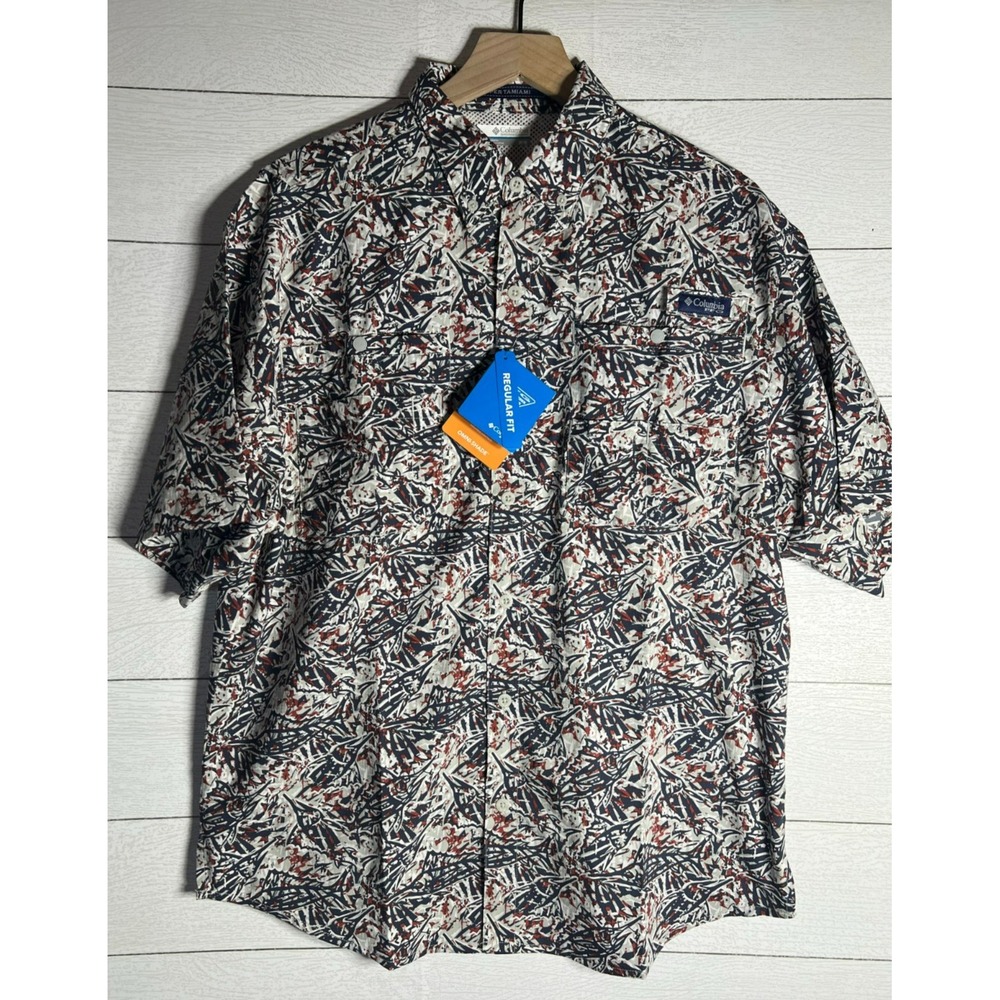 Columbia PFG Mens Medium Super Tamiami Shirt Marlin Fish Print Blue Omni NEW